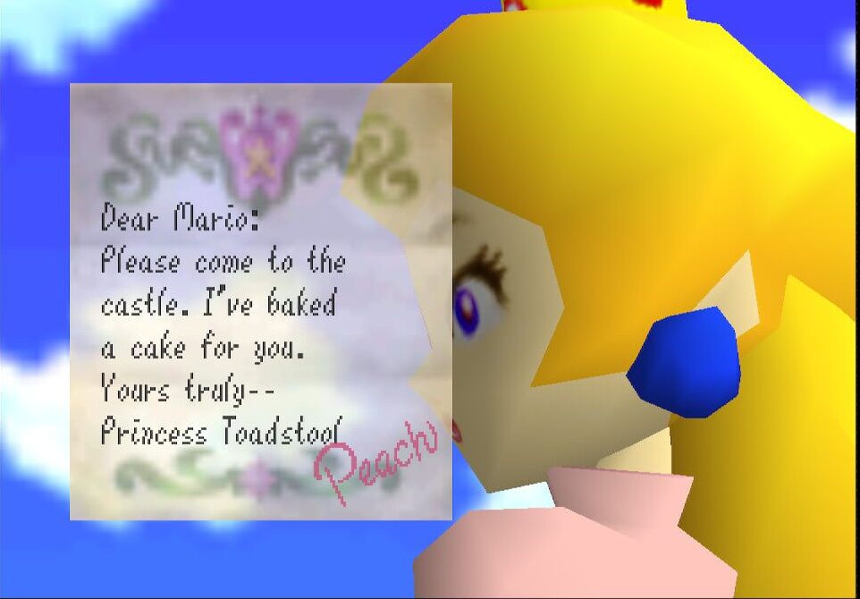 Peach invitando a Mario a comer pastel
