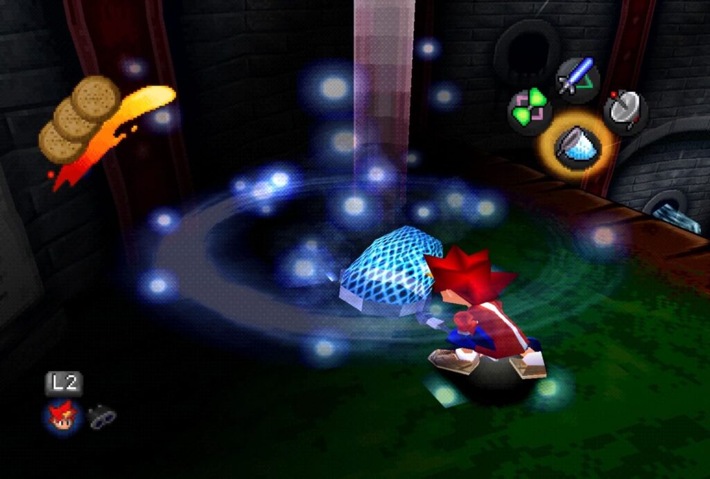Ape Escape (1999) - Spike capturando un mono con la Time Net en uno de los niveles interiores